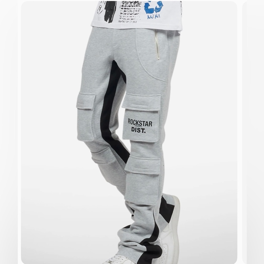 Antoon Heather Grey Stacked Flare Track Pants